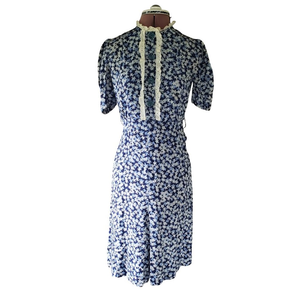 Vintage 30s Day Dress Women's Small Blue